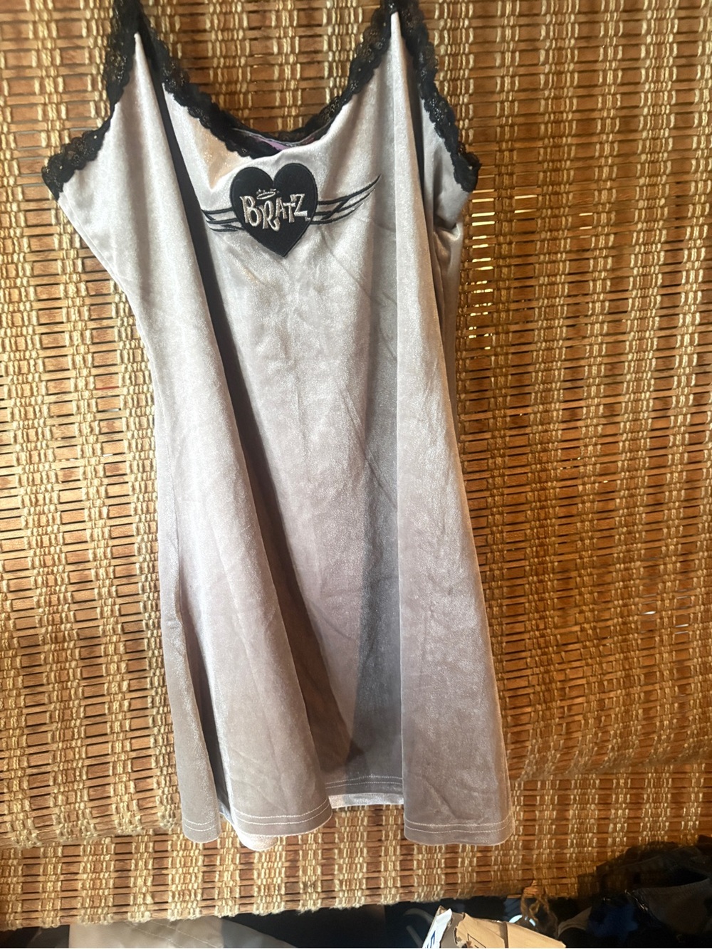 Dolls Kill Silver Slip Dress with Black Lace Trim Velvet
